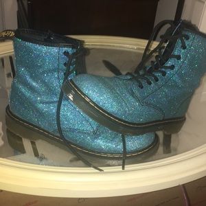 Purple Timberlands and blue dr.martins